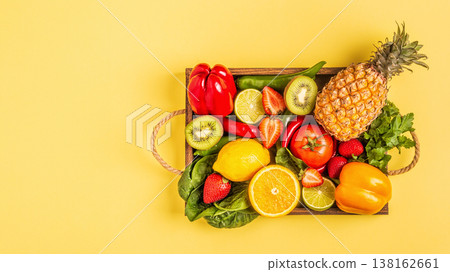 Fruits and vegetables rich in vitamin C in box. 138162661