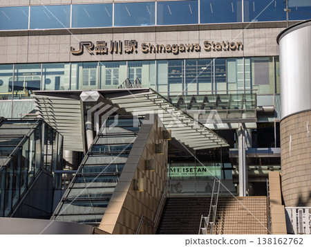 Exterior view and entrance of Shinagawa Station's Konan Exit; Tokyo urban landscape 138162762