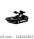 1981 Delorean vintage car. Old premium vector design with open doors. Isolated on white background with side view. Recommended for logo, badge, emblem, icon, sticker design. 138162803