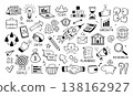 Business doodle. Hand drawn deal elements. Sketch line start up, marketing, business plan, success idea, finance, briefcase, investment elements. Vector set 138162927