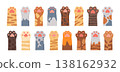 Cat paws. Pet hand. Cartoon cute kitten palm, funny kitty fur foot with claw. Different cats paw, puffy animal footprints with various textures, stripes, spots. Vector set 138162932