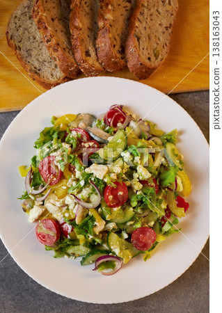 Ready salad in a plate. Ready salad in a plate. 138163043