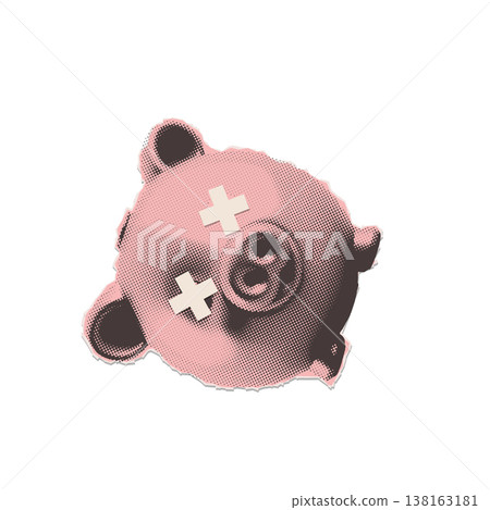 Dead piggy bank with crossed eyes concept. Financial crash and bankruptcy retro halftone collage. Vintage pop art vector illustration for economic crisis, lost savings and inflation metaphor. Dead piggy bank with crossed eyes concept. Financial crash and bankruptcy retro halftone collage. Vintage pop art vector illustration for economic crisis, lost savings and inflation metaphor. 138163181