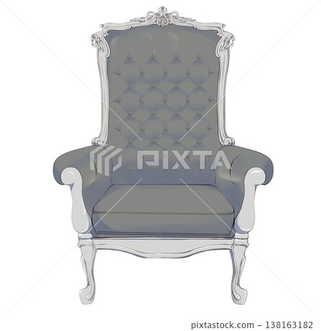 A luxurious silver chair with a Rococo design. 138163182