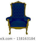 A luxurious chair in royal blue and gold, reminiscent of a royal throne. 138163184
