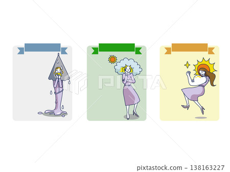 Women's Emotion Card Set (Rain, Cloudy, Sunny) - Template Material for Mental State Women's Emotion Card Set (Rain, Cloudy, Sunny) - Template Material for Mental State 138163227