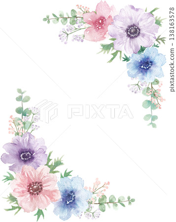 水彩銀蓮花畫框 138163578