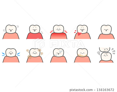 牙周病和牙周膿漏的圖片，以及可愛的牙齒插圖。 138163672