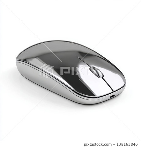 Sleek modern silver wireless computer mouse on a plain white background Sleek modern silver wireless computer mouse on a plain white background 138163840