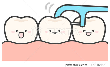 可愛的牙齒、牙間刷和牙線 可愛的牙齒、牙間刷和牙線 138164350