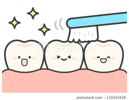 A cute illustration of teeth, sparkling teeth, and a toothbrush. A cute illustration of teeth, sparkling teeth, and a toothbrush. 138164426