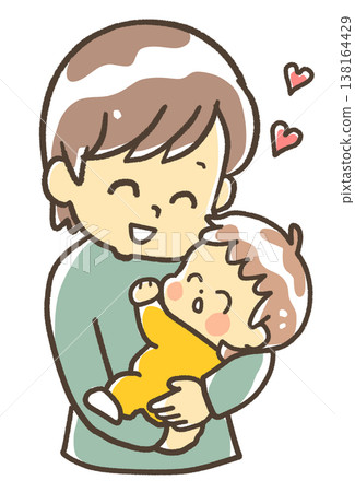 一個男人正用鼻子輕撫嬰兒的臉頰。 138164429