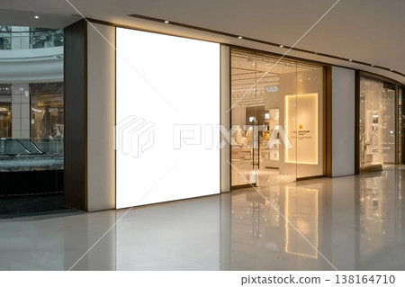 Mockup Blank LED screen on panel of showroom in shopping mall, Empty space for insert media advertising to information product 138164710