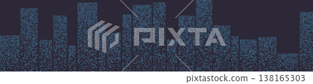 Abstract city skyline featuring geometric buildings with a digital texture. 138165303