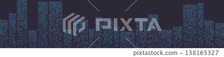 Abstract city skyline featuring geometric buildings with a digital, tech texture. 138165327