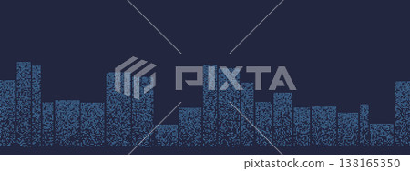 Digital-themed cityscape featuring a skyline composed of code-like patterns, symbolizing technology. 138165350