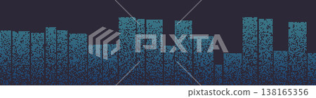 Modern digital city skyline silhouette in vibrant blue tones, showcasing urban architecture. Modern digital city skyline silhouette in vibrant blue tones, showcasing urban architecture. 138165356