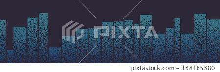 City skyline with pixelated buildings in blue tones, creating a modern and abstract night scene. 138165380