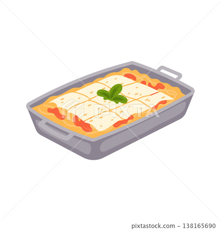 Illustration of lasagna in a baking dish on a white background. Food illustration. Illustration of lasagna in a baking dish on a white background. Food illustration. 138165690