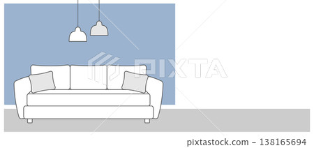 Minimalist interior design illustration of a living room with a white sofa and pendant lights. Illustration. 138165694
