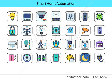 Smart home automation icons set with various devices and symbols isolated on white background 138165826