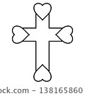 Christian cross outline with hearts, vector faith love symbol illustration 138165860