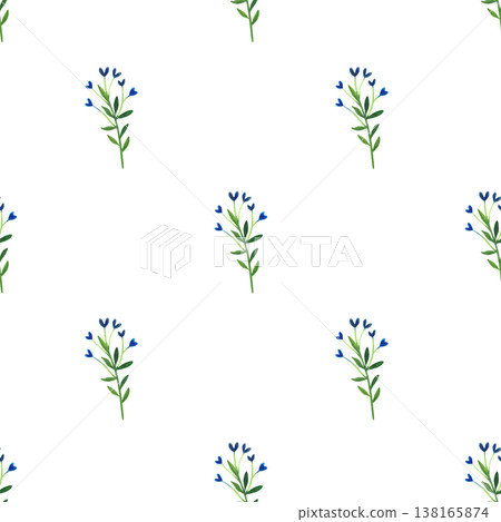 Seamless pattern with watercolor illustrations of summer blue wildflowers. Hand drawn botanical design for invitations or greeting cards. Seamless pattern with watercolor illustrations of summer blue wildflowers. Hand drawn botanical design for invitations or greeting cards. 138165874