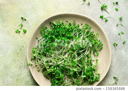 fresh micro-greenery, on a plate, top view, no people, fresh micro-greenery, on a plate, top view, no people, 138165886