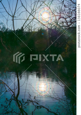 Trees reflected on the surface of the water Trees reflected on the surface of the water 138166074