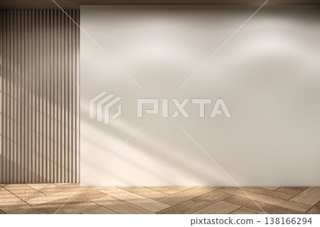 Modern japandi style Clean room minimal with wood panels wall background 3D illustration rendering 138166294