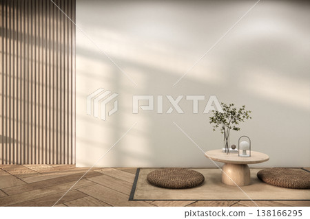 Modern Zen Interior Visualization low table and decoration on minimal Japandi room japan style.3D rendering 138166295
