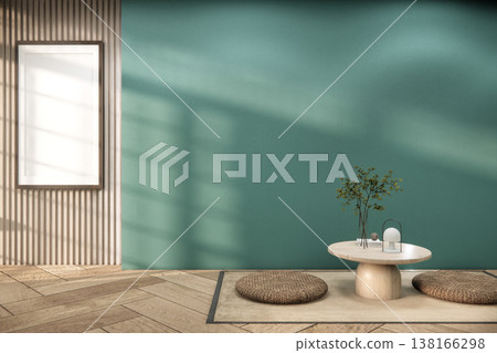 Mint room,Modern Zen Interior Visualization low table and decoration on minimal Japandi room japan style.3D rendering 138166298