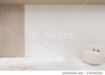 mock up Living room modern japandi style with mini sofa and partition wall, room ties white floor, interior white tone.3D rendering 138166302