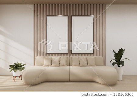 living room has arm chair, Mock up carpet on wooden floor on white wall with plants and wall wooden design decoration.3D rendering living room has arm chair, Mock up carpet on wooden floor on white wall with plants and wall wooden design decoration.3D rendering 138166305