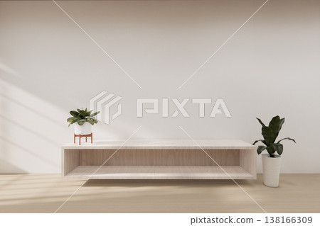 Floating Shelf on room The Serene Nook room Minimalist Zen Living on white room and Wooden Feature Wall.3D rendering 138166309