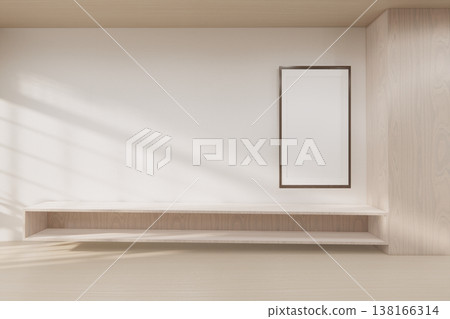Floating Shelf on room The Serene Nook room Minimalist Zen Living on white room and Wooden Feature Wall.3D rendering 138166314