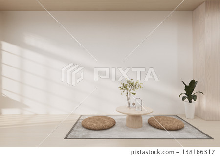 Modern Zen Interior Visualization low table and decoration on minimal Japandi room japan style.3D rendering Modern Zen Interior Visualization low table and decoration on minimal Japandi room japan style.3D rendering 138166317