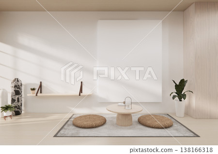 Modern Zen Interior Visualization low table and decoration on minimal Japandi room japan style.3D rendering Modern Zen Interior Visualization low table and decoration on minimal Japandi room japan style.3D rendering 138166318