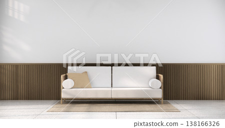 mock up Living room modern japandi style with mini sofa and partition wall, room ties white floor, interior white tone.3D rendering 138166326