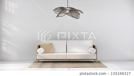 mock up Living room modern japandi style with mini sofa and partition wall, room ties white floor, interior white tone.3D rendering mock up Living room modern japandi style with mini sofa and partition wall, room ties white floor, interior white tone.3D rendering 138166327