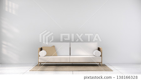 mock up Living room modern japandi style with mini sofa and partition wall, room ties white floor, interior white tone.3D rendering mock up Living room modern japandi style with mini sofa and partition wall, room ties white floor, interior white tone.3D rendering 138166328
