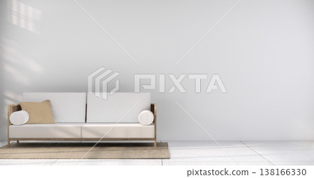 mock up Living room modern japandi style with mini sofa and partition wall, room ties white floor, interior white tone.3D rendering mock up Living room modern japandi style with mini sofa and partition wall, room ties white floor, interior white tone.3D rendering 138166330