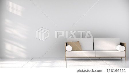 mock up Living room modern japandi style with mini sofa and partition wall, room ties white floor, interior white tone.3D rendering 138166331