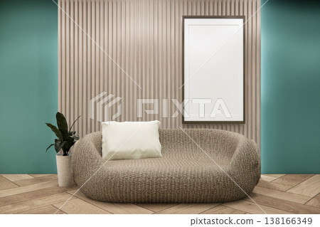 wood panel wall with mini armchair on living room has arm chair, Mock up on wooden floor on mint wall.3D rendering wood panel wall with mini armchair on living room has arm chair, Mock up on wooden floor on mint wall.3D rendering 138166349