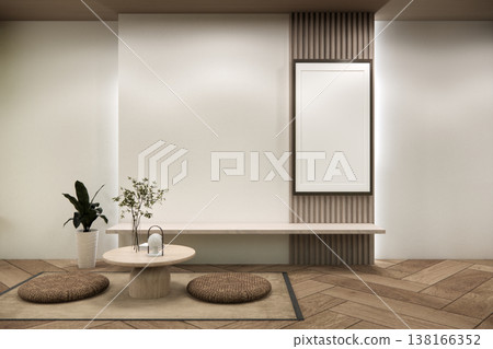 Modern Zen Interior Visualization low table and decoration on minimal Japandi room japan style.3D rendering 138166352
