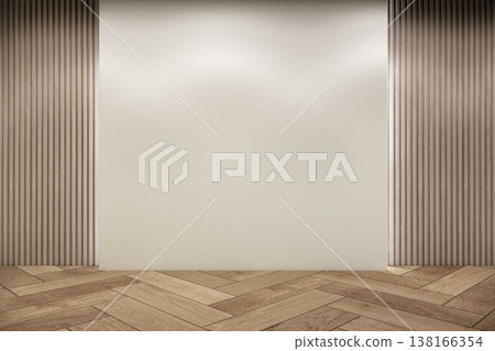 Modern japandi style Clean room minimal with wood panels wall background 3D illustration rendering 138166354