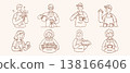 Cute barista and bakery staff character vector set with professional bakers and coffee makers in hand drawn doodle line art style for cafe branding 138166406