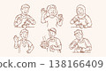 Cute barista and bakery staff character vector set with diverse professional coffee makers and bakers in hand drawn doodle line art style for cafe branding 138166409