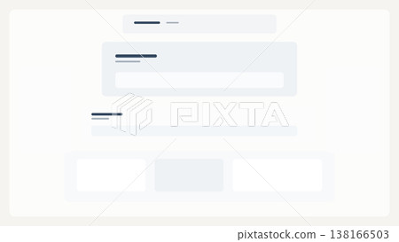 Minimal dashboard interface with header panel content blocks and bottom card section in clean modern UI layout design for structured web application concept 138166503