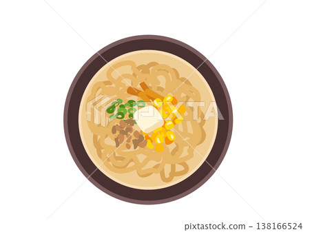 從上方俯瞰,一碗看起來很美味的味噌拉麵。 從上方俯瞰,一碗看起來很美味的味噌拉麵。 138166524